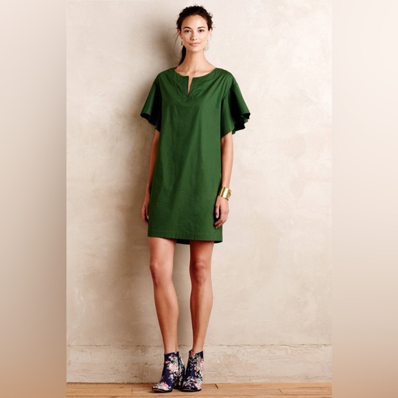 Anthropologie Maeve Green Flutter Sleeve Poplin Tunic Dress Women’s Size XS - Picture 7 of 7